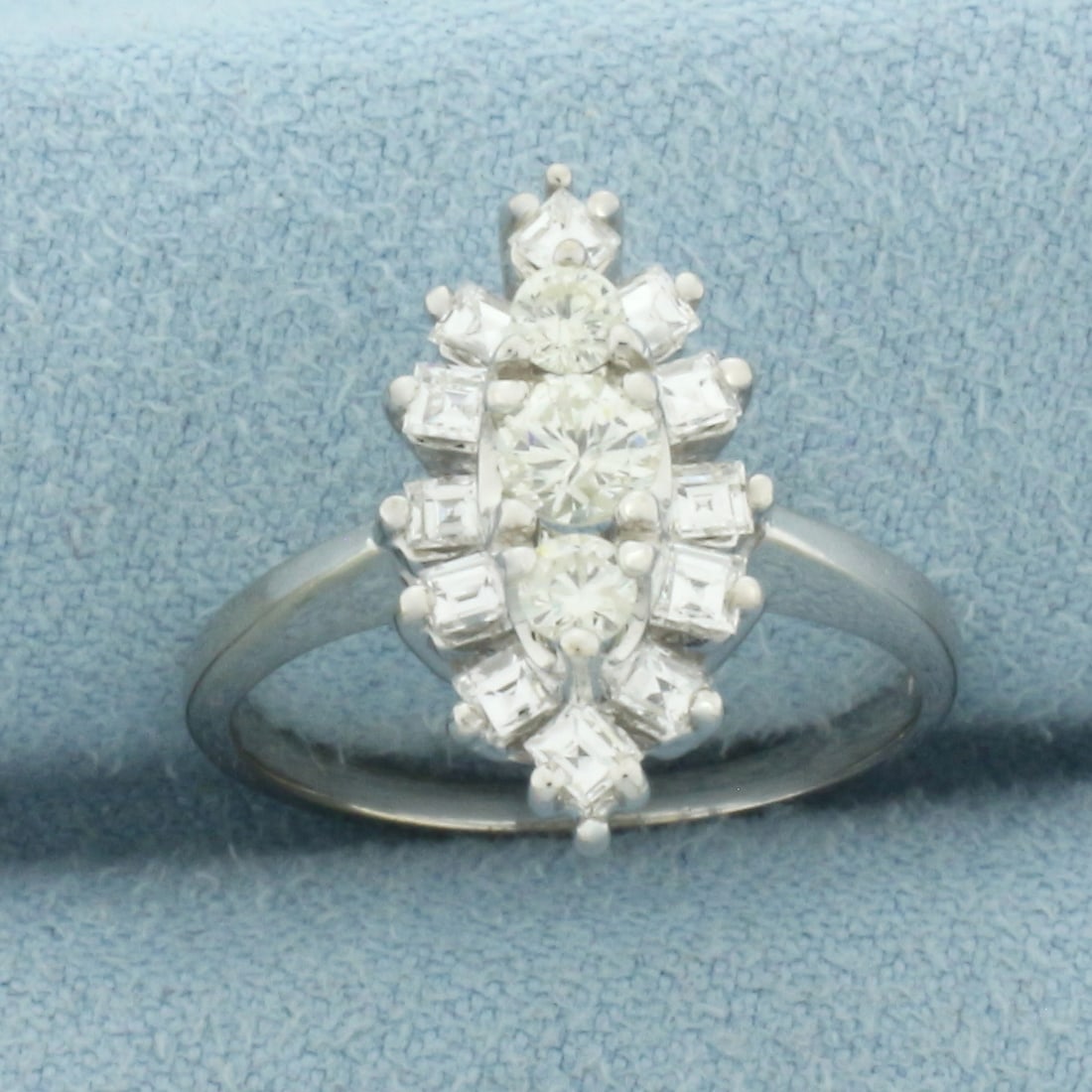 Square and Round Diamond Ring in 14k White Gold