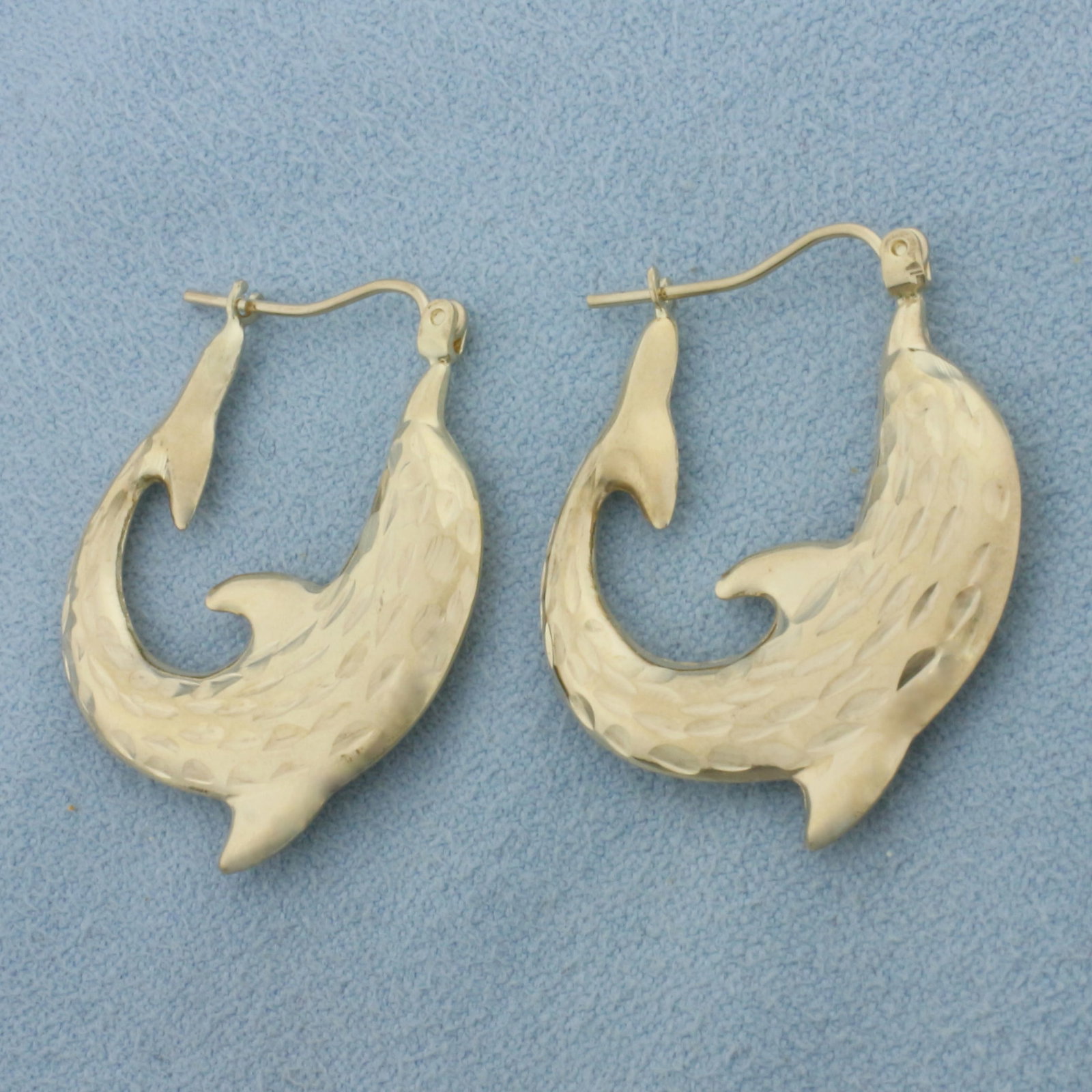 Diamond Cut Dolphin Hoop Earrings in 10k Yellow Gold