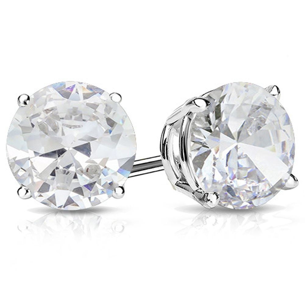 10MM Round Cut White Topaz 8.5CTW Stud Earrings in Sterling Silver