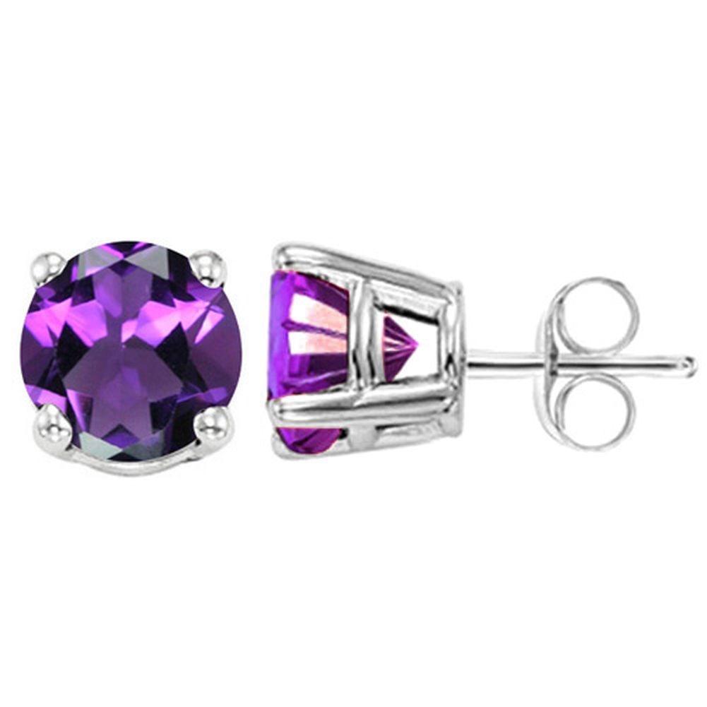 5MM Round Cut Amethyst .9CTW Stud Earrings in Sterling Silver