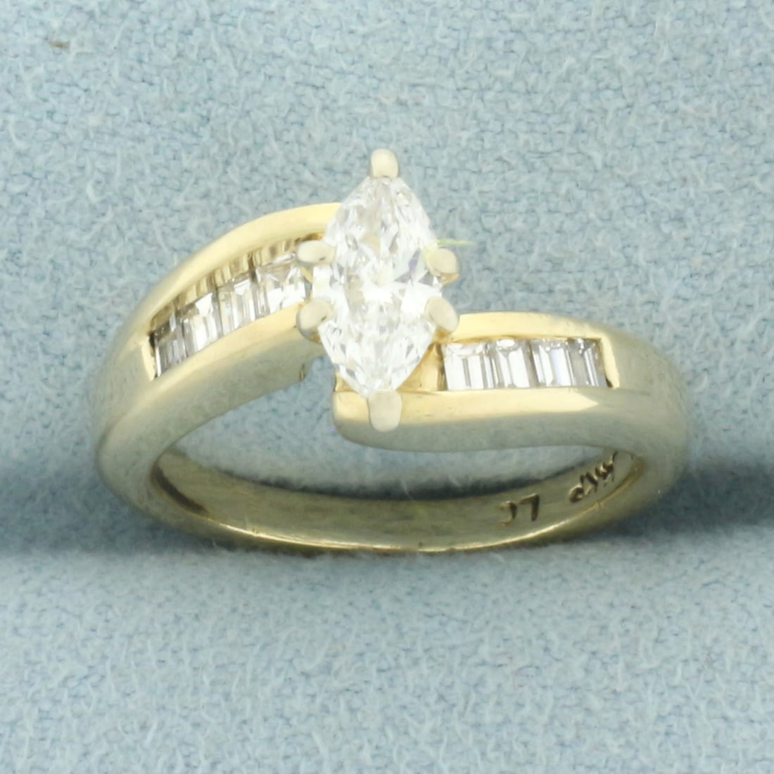Marquise and Baguette Diamond Engagement Ring in 14k Yellow Gold