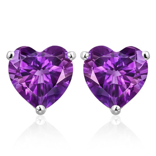 10MM Heart Amethyst Earrings in Sterling Silver