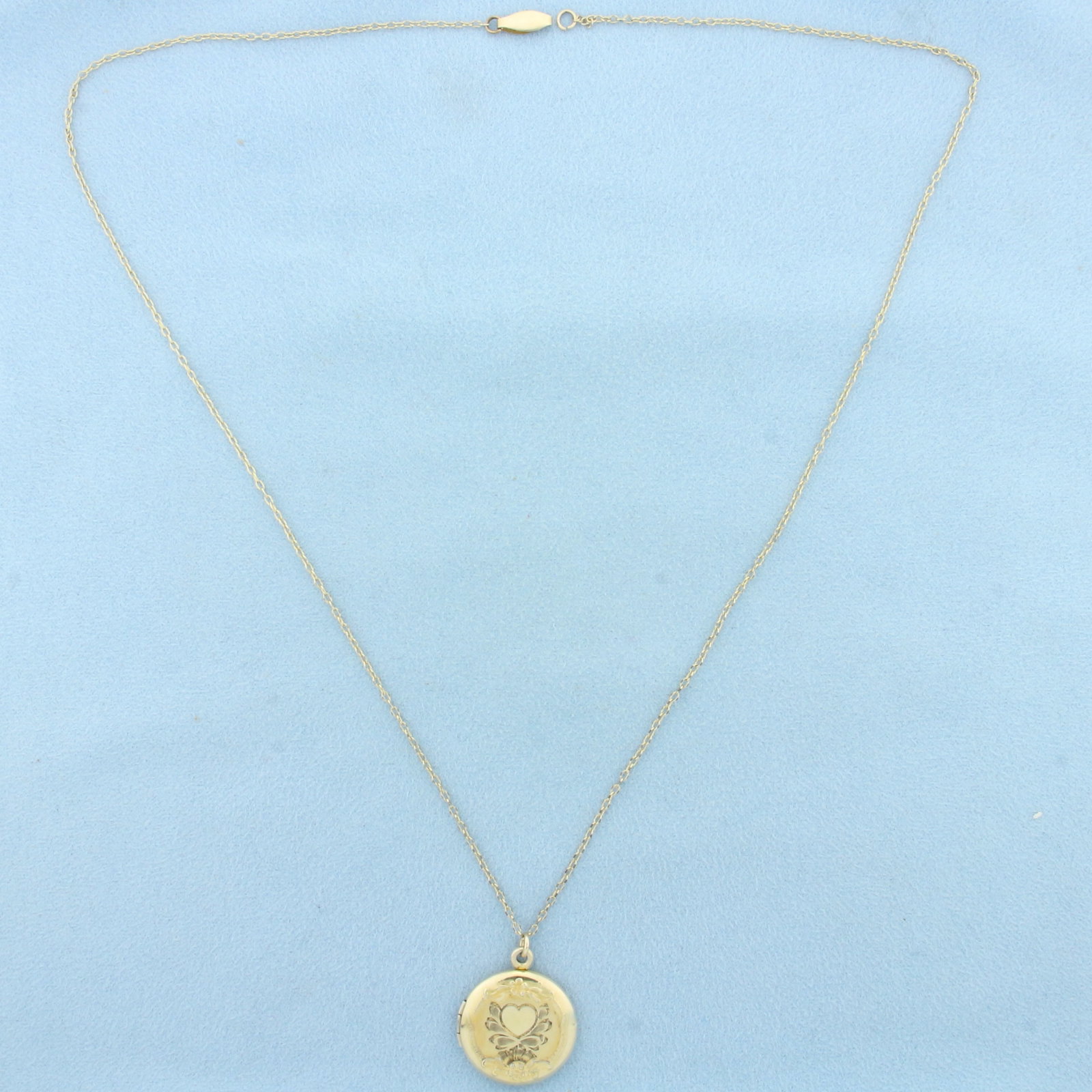 Vintage Engraved Locket Necklace in 10k Yellow Gold