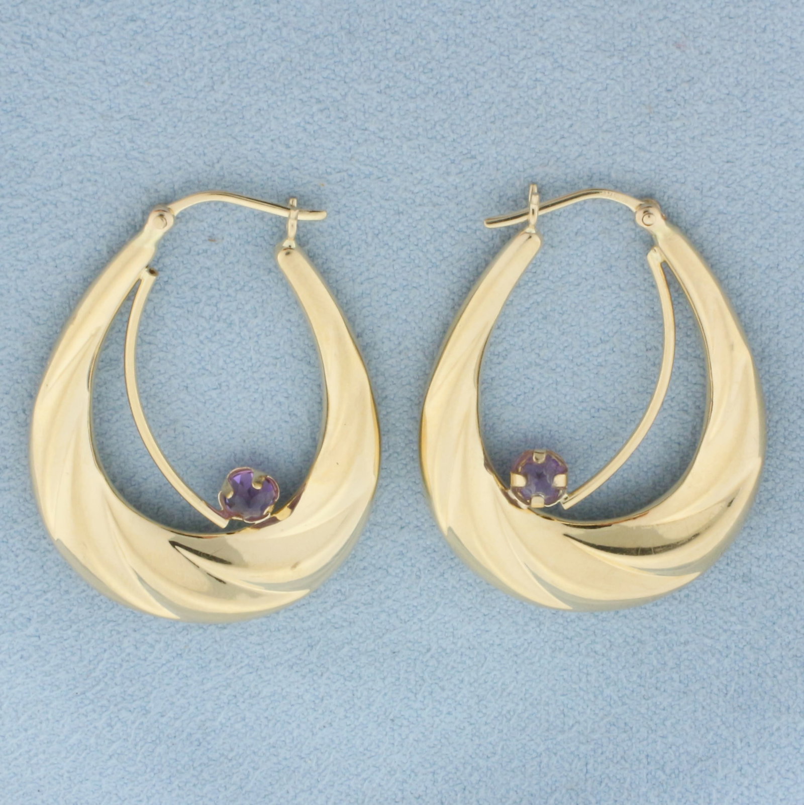 Amethyst Oval Hoop Earrings in 14k Yellow Gold