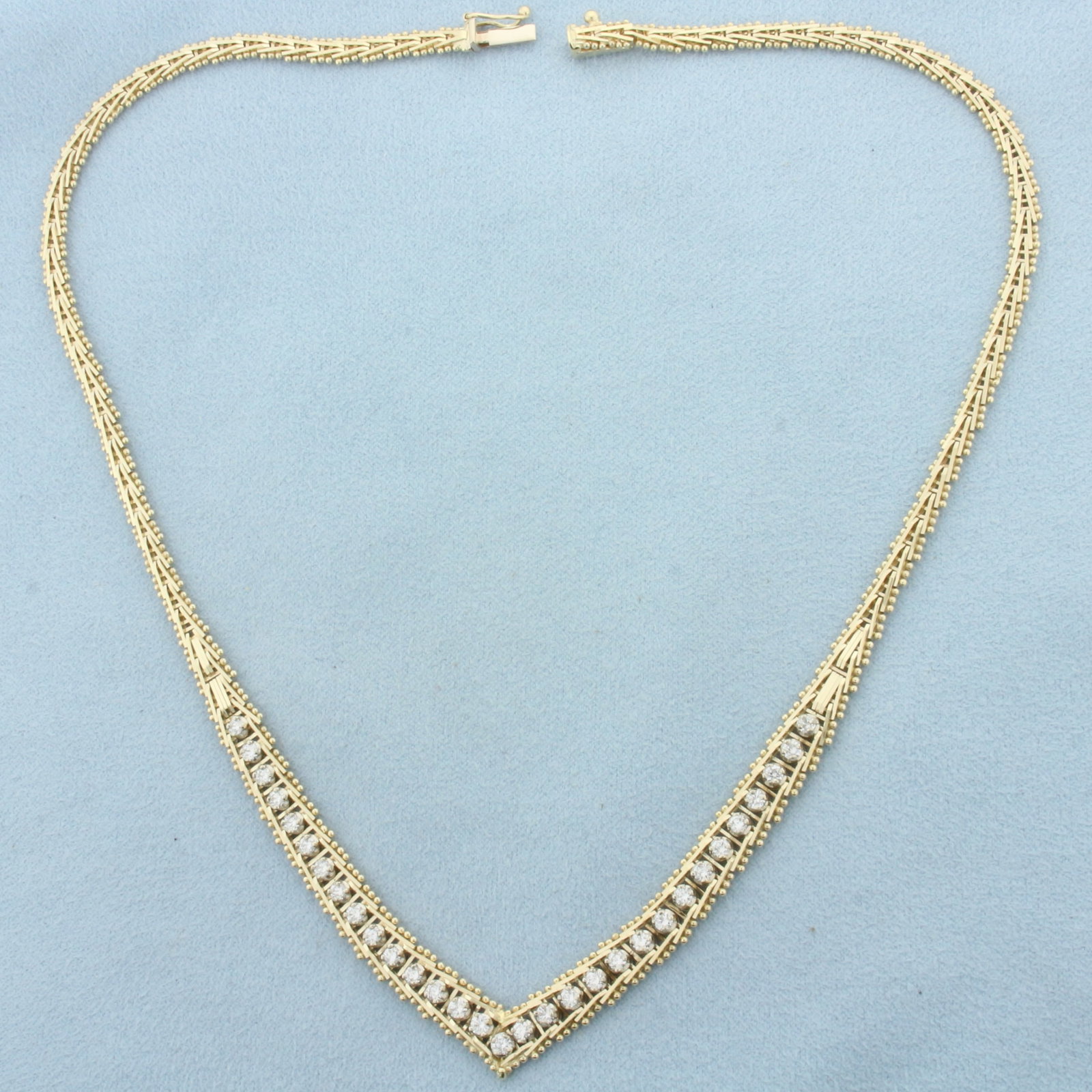 Italian Diamond V Necklace in 14k Yellow Gold
