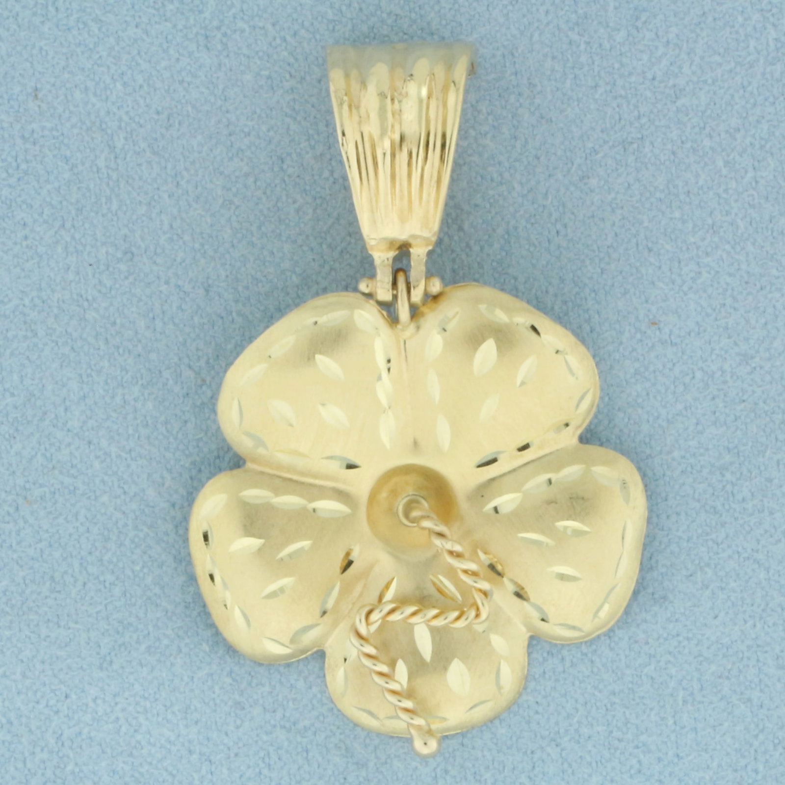 Diamond Cut Hibiscus Flower Pendant in 14k Yellow Gold