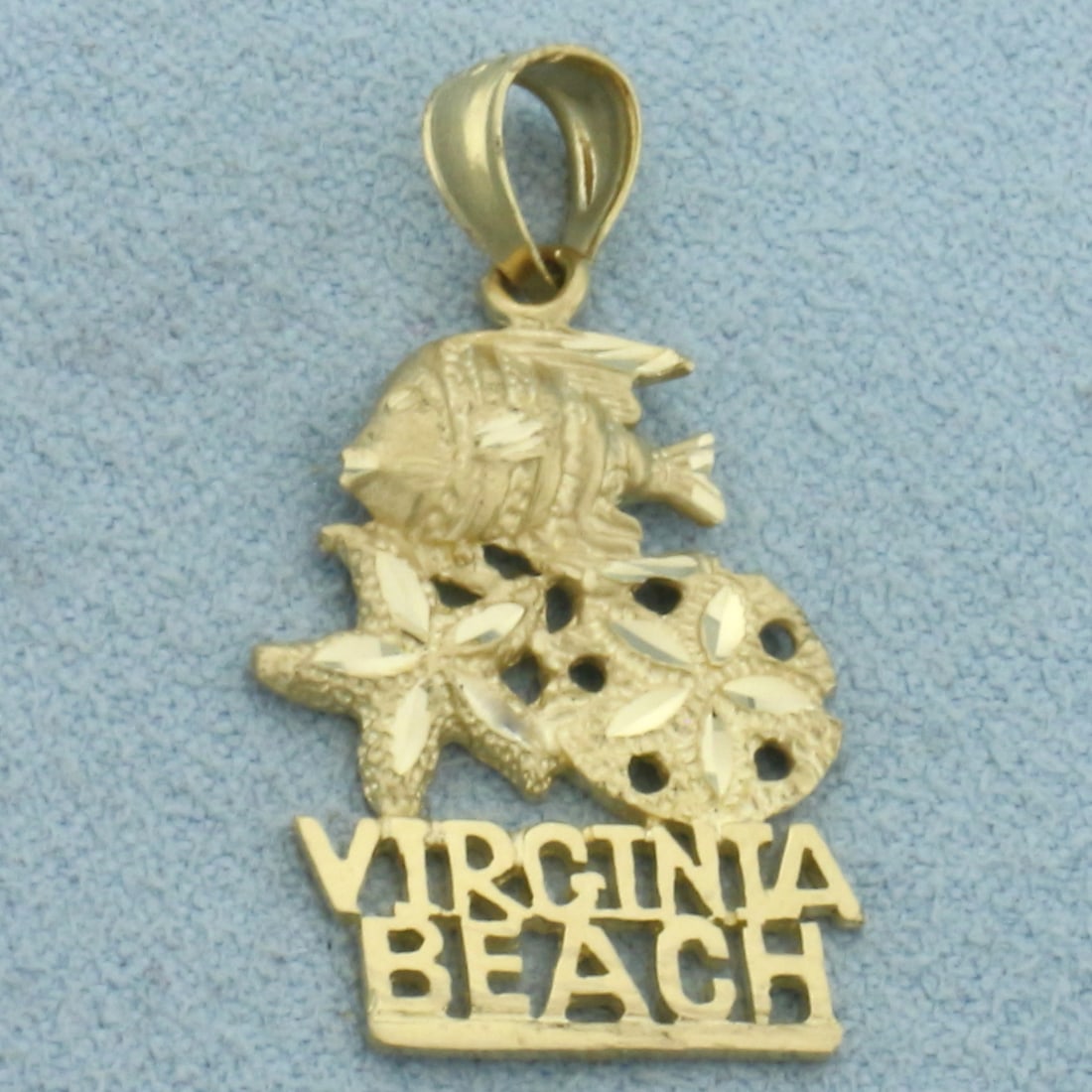 Diamond Cut Virginia Beach Sealife Pendant in 14k Yellow Gold