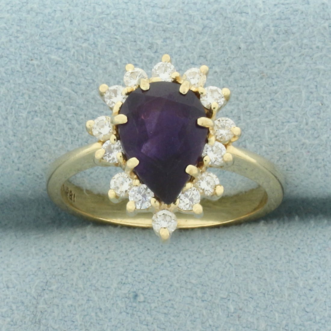 Amethyst and Diamond Halo Ring in 14k Yellow Gold