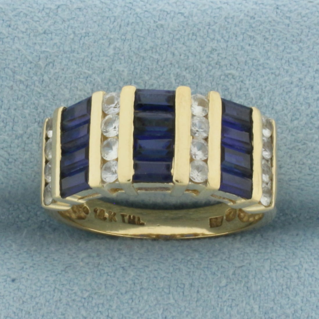 Baguette and Round Sapphire Ring in 14k Yellow Gold