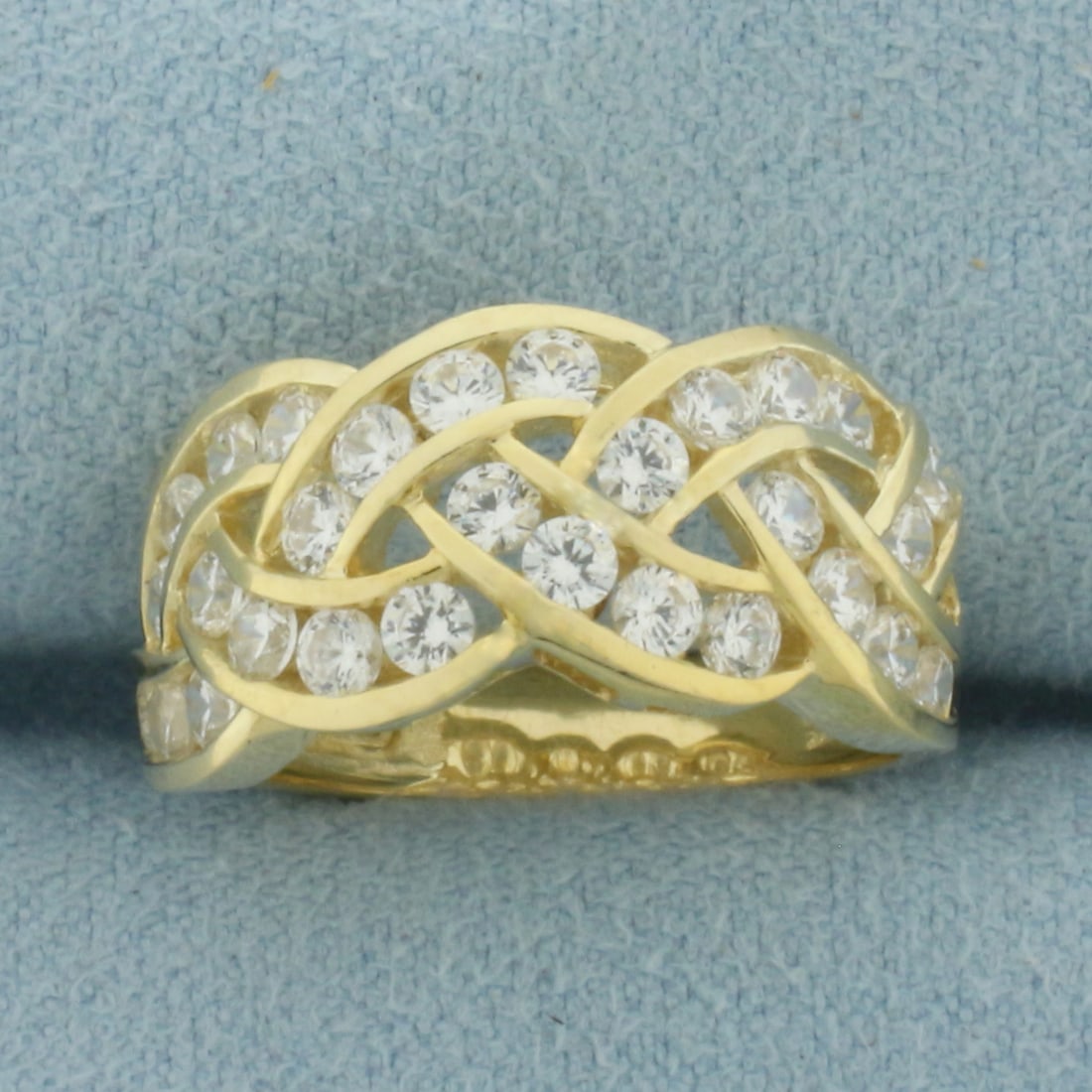 Woven Design CZ Ring in 14K Yellow Gold