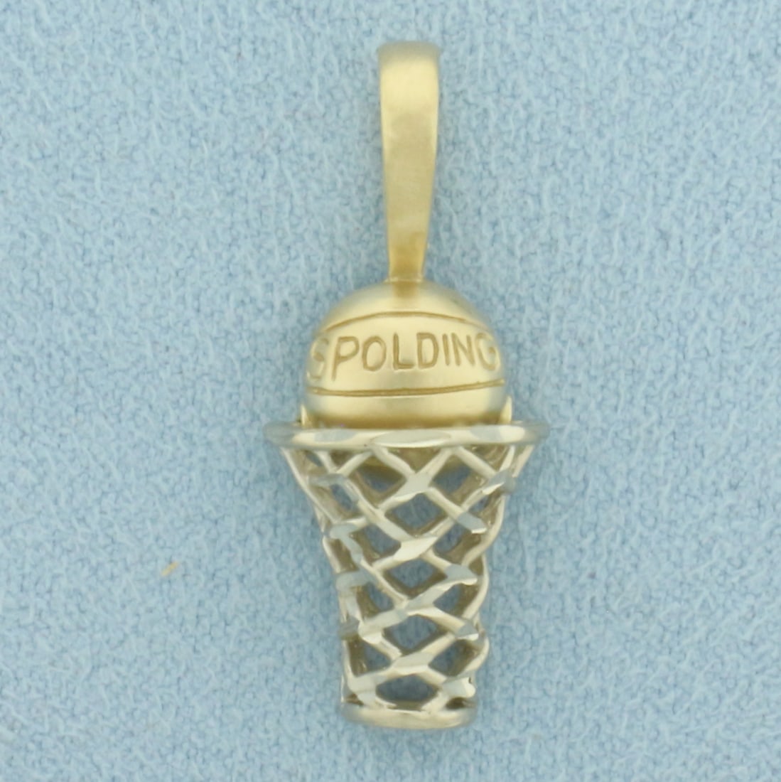 Basketball and Hoop Mechanical Pendant in 14k Yellow and White Gold