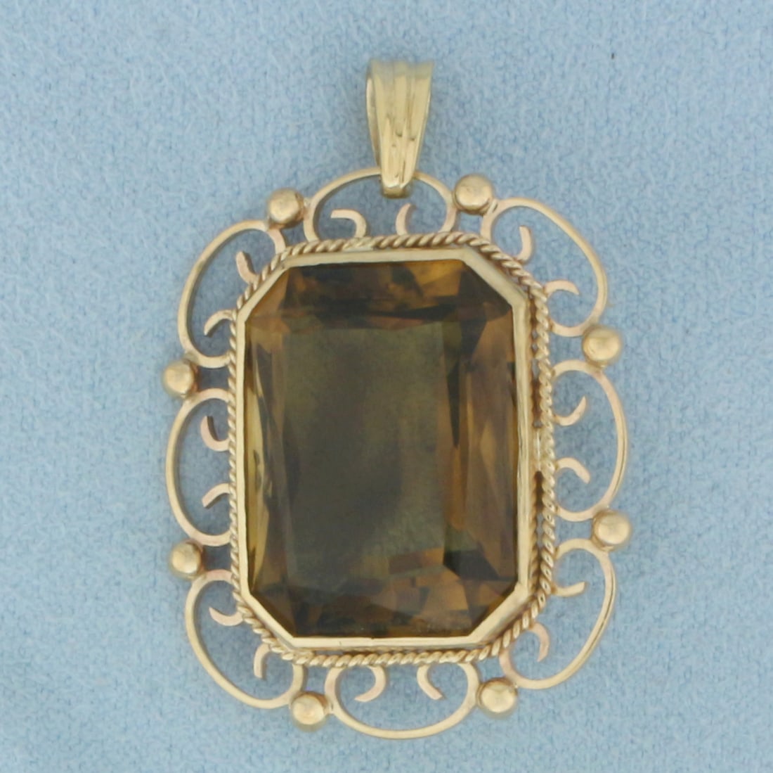 Vintage 30ct Smoky Topaz Pendant in 14k Yellow Gold