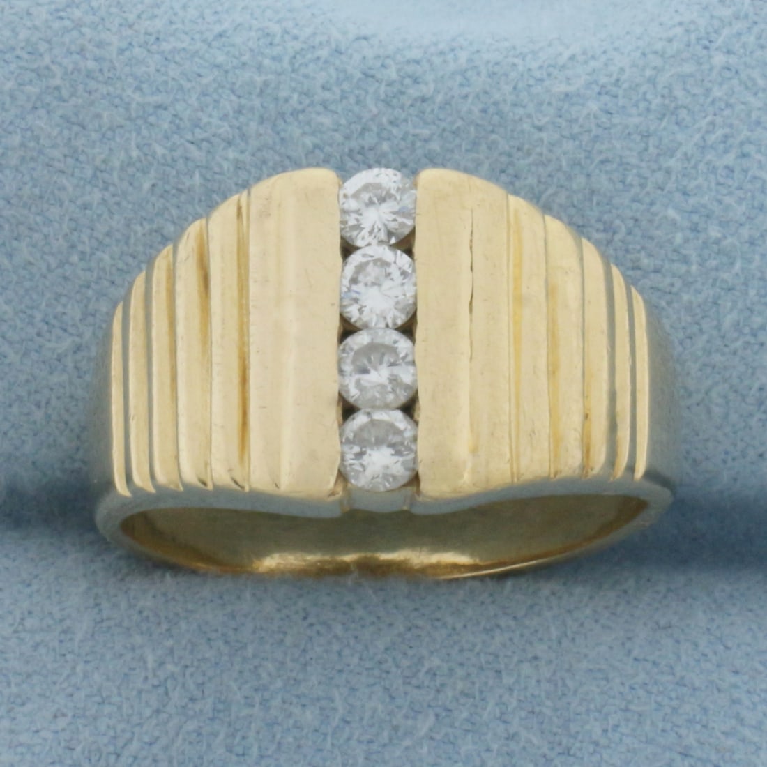 Mens Vertical Diamond Line Ring in 14k Yellow Gold