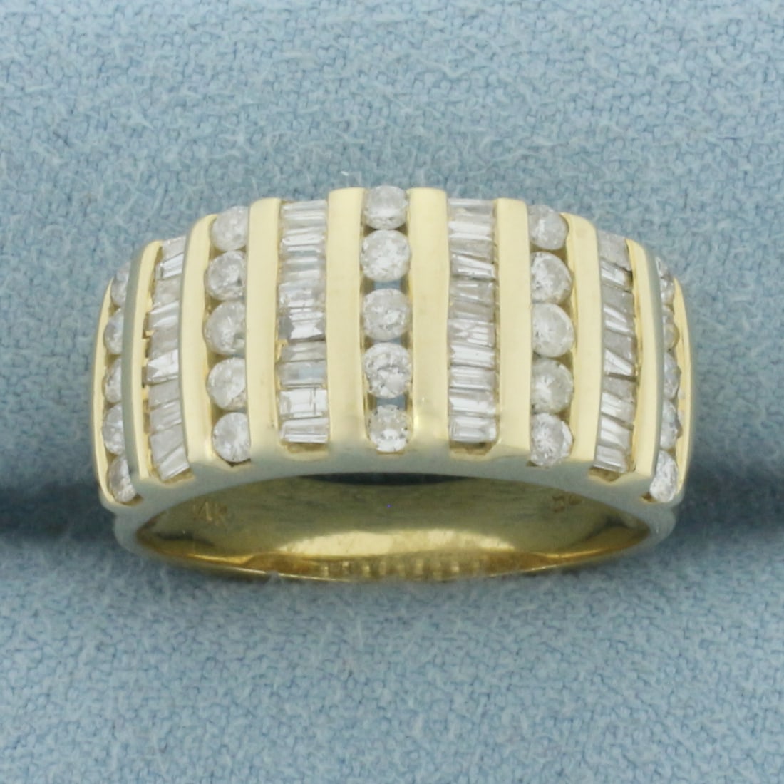 Channel Set Baguette and Round Diamond Ring in 14k Yellow Gold