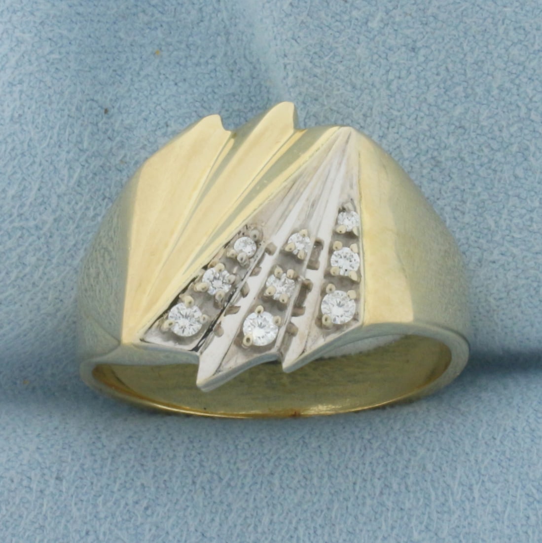 Mens Modern Design Diamond Ring in 14k Yellow Gold