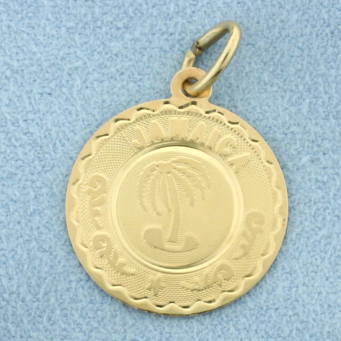 Jamaica Palm Tree Charm in 14k Yellow Gold: In 14k Yellow Gold. 1 inch long by 3/4 inch wide. 1.4g.