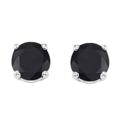 5MM Round Midnight Sapphire Earrings in Sterling Silver: In platinum over .925 sterling silver basket mountings with friction backs included. Contains 2 round cut midnight Sapphire gemstones with excellent dark color, approx. 1.4CTW, 5mm each. 1.3g