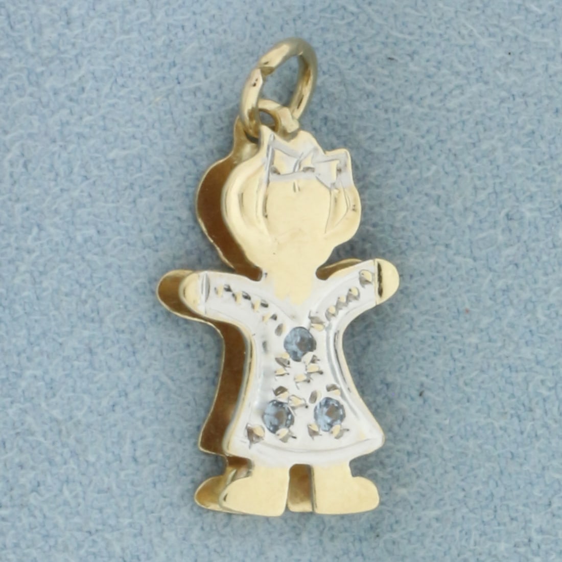 Aquamarine Little Girl Charm in 14k Yellow Gold