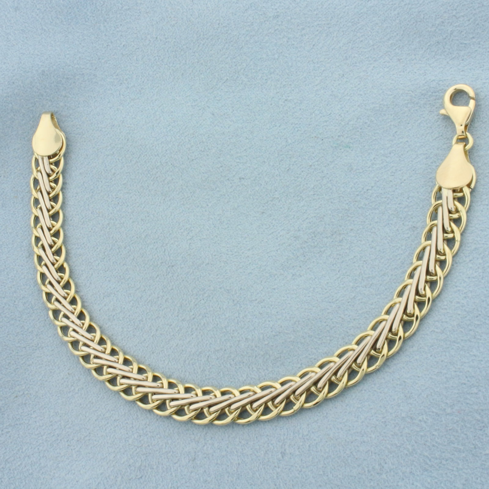 Italian Two Tone Woven Link Bracelet in 14k Yellow and White Gold