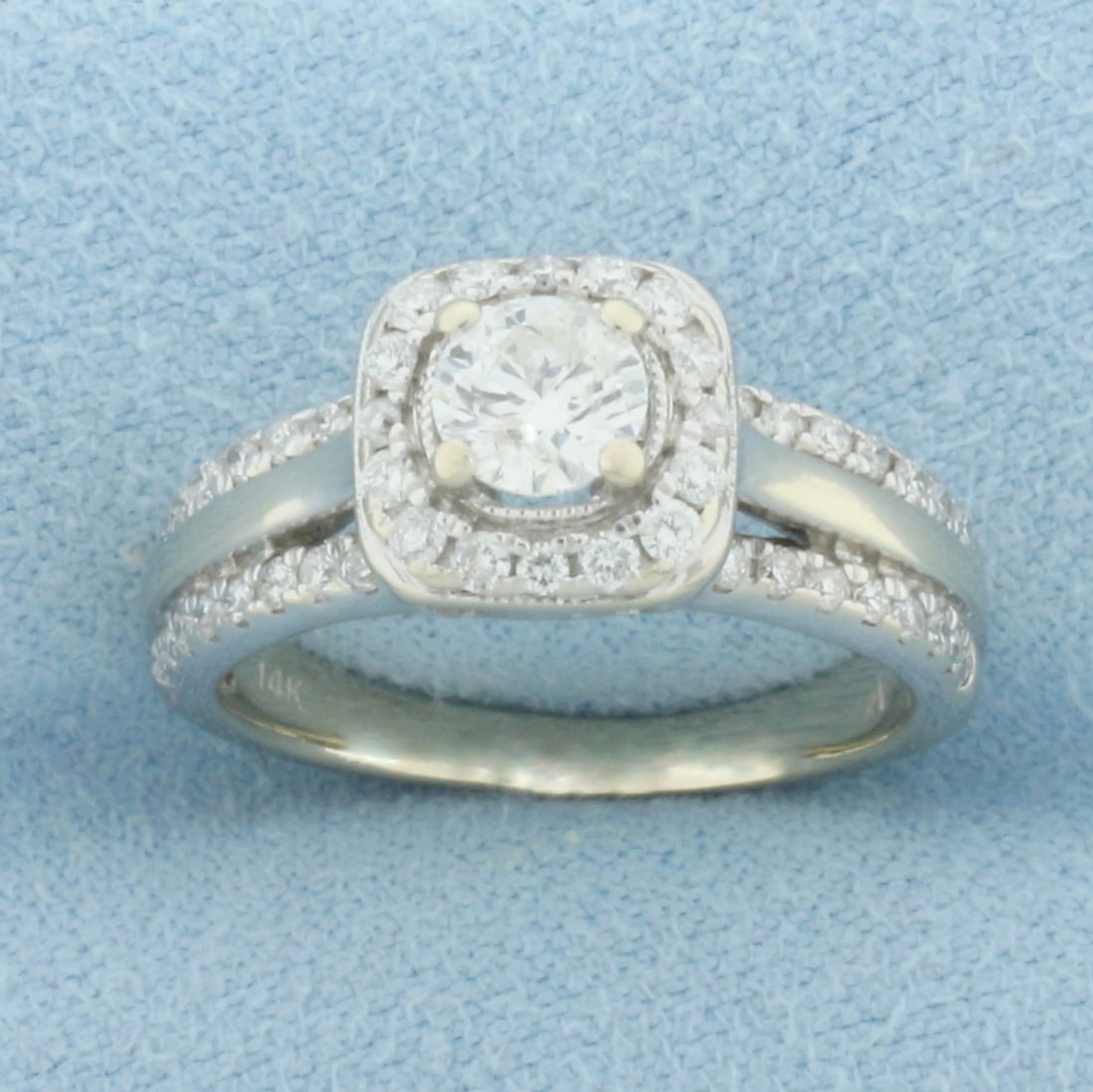 Diamond Halo Engagement Ring in 14k White Gold