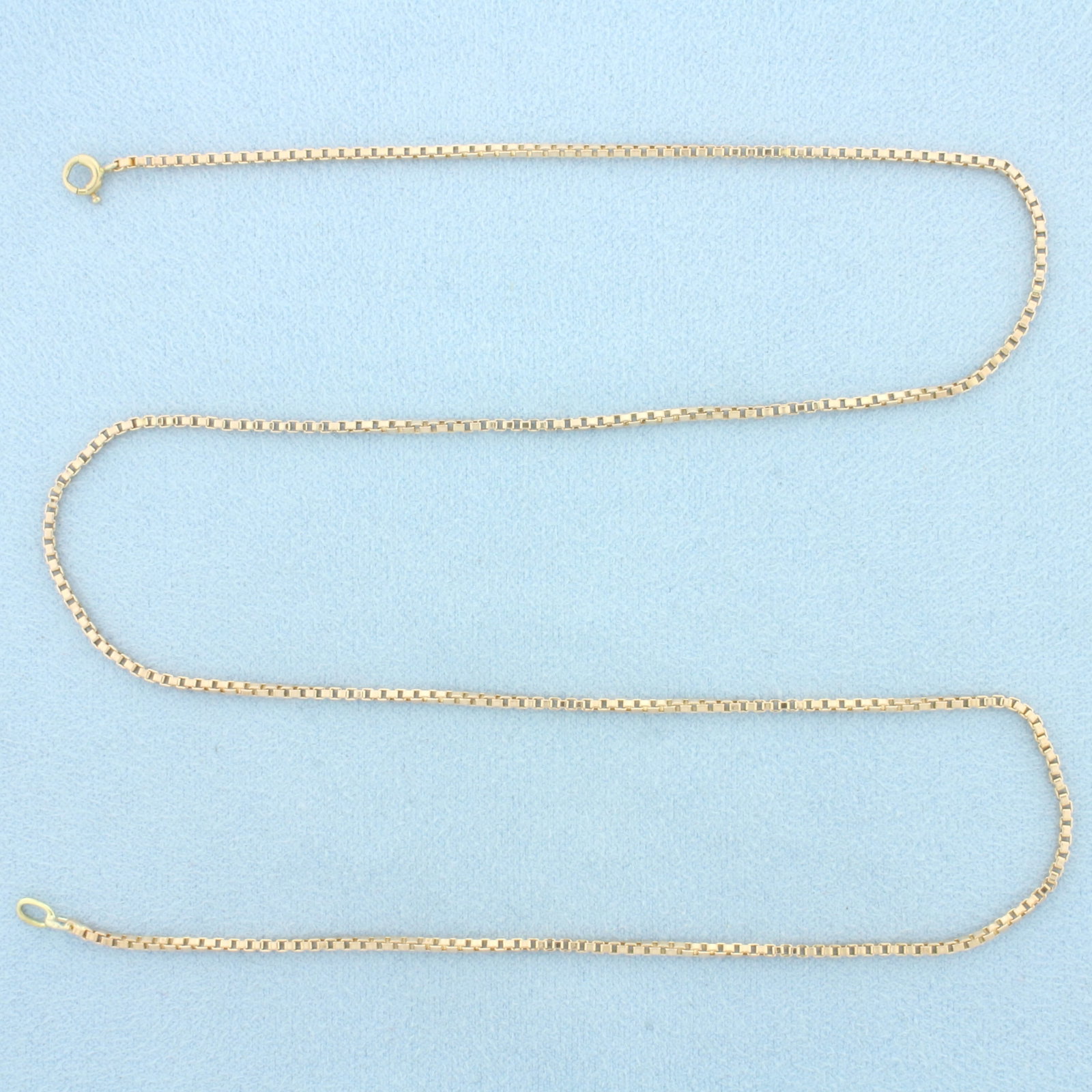 20 Inch Box Link Chain Necklace in 14k Rose Gold: In 14k Rose Gold. 20 inches long. 1.4mm wide. Spring clasp. 6.2g.