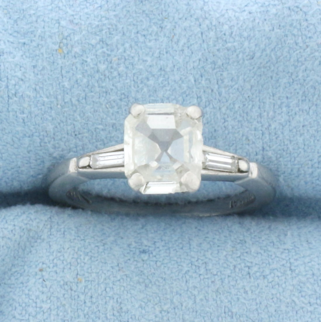 Antique Asscher Cut Diamond Solitaire Engagement Ring in Platinum