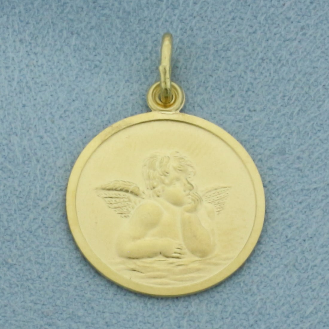 Cherub Angel Medallion Charm in 14k Yellow Gold