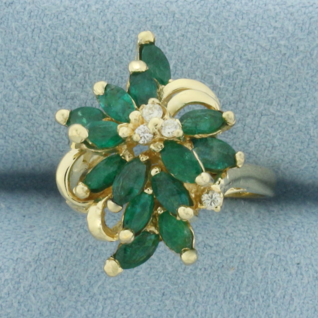 Emerald and Diamond Cocktail Ring in 14K Yellow Gold