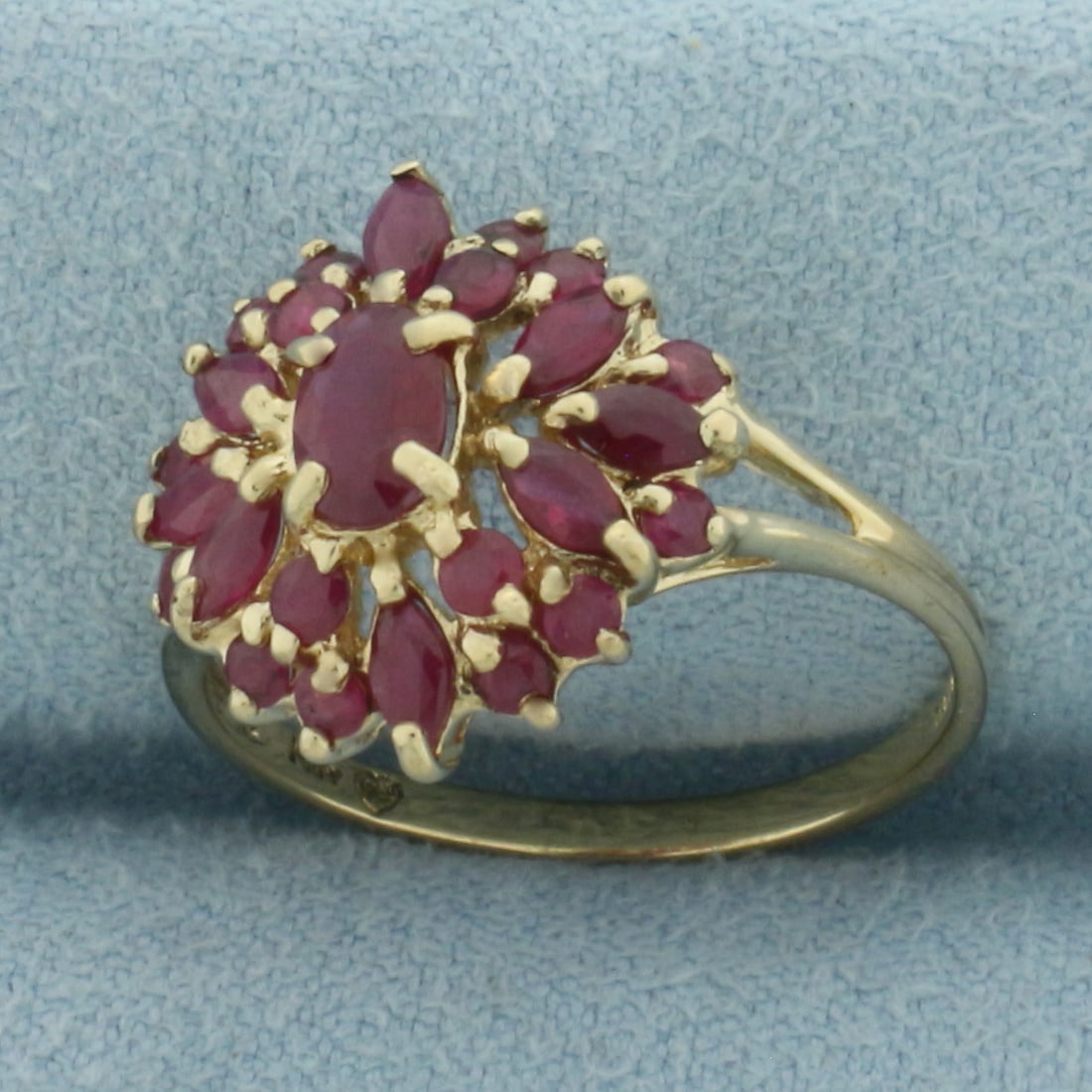 Ruby Flower Split Shank Ring in 14k Yellow Gold - 2