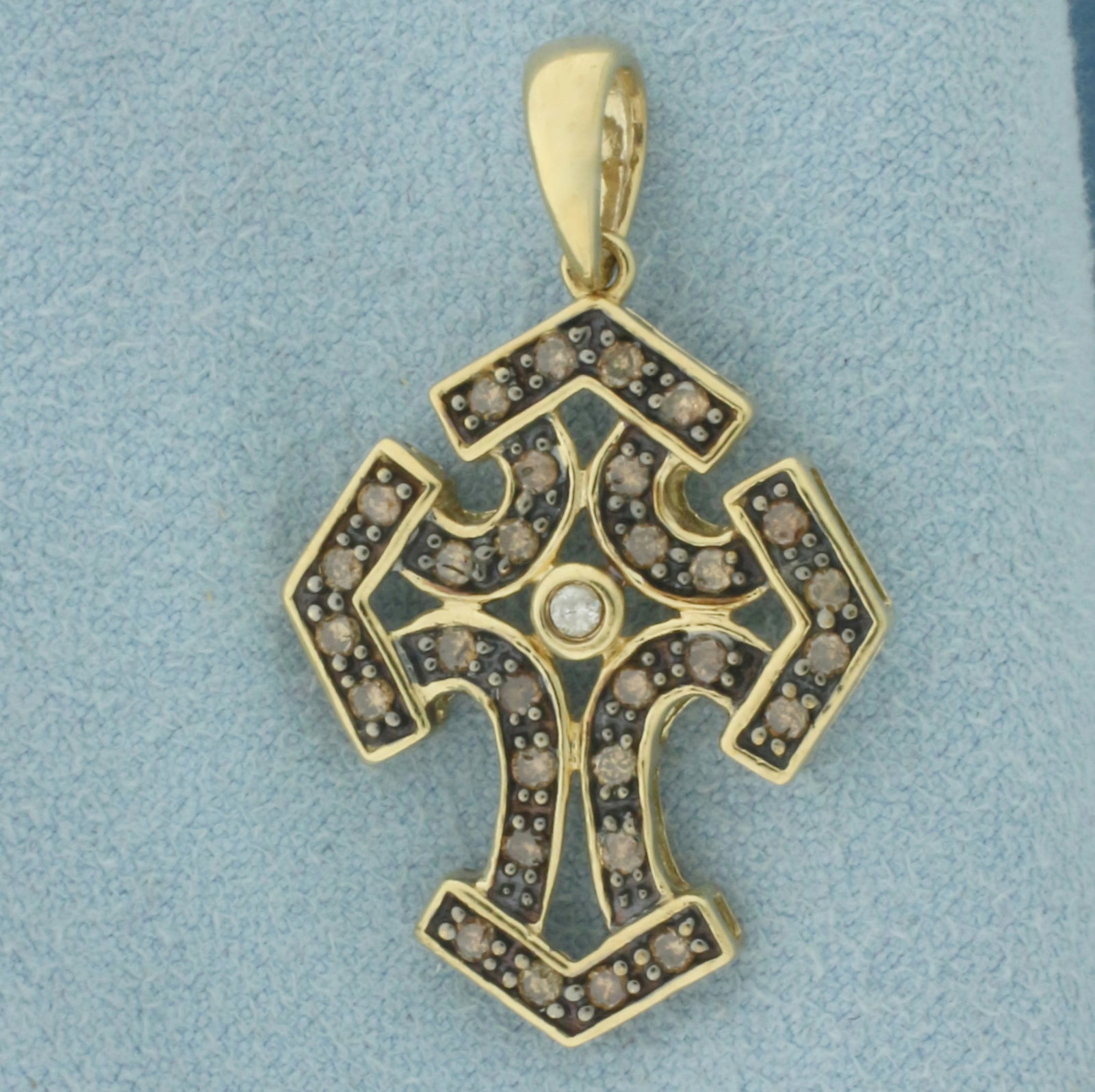 Chocolate and White Diamond Cross Pendant in 10k Yellow Gold