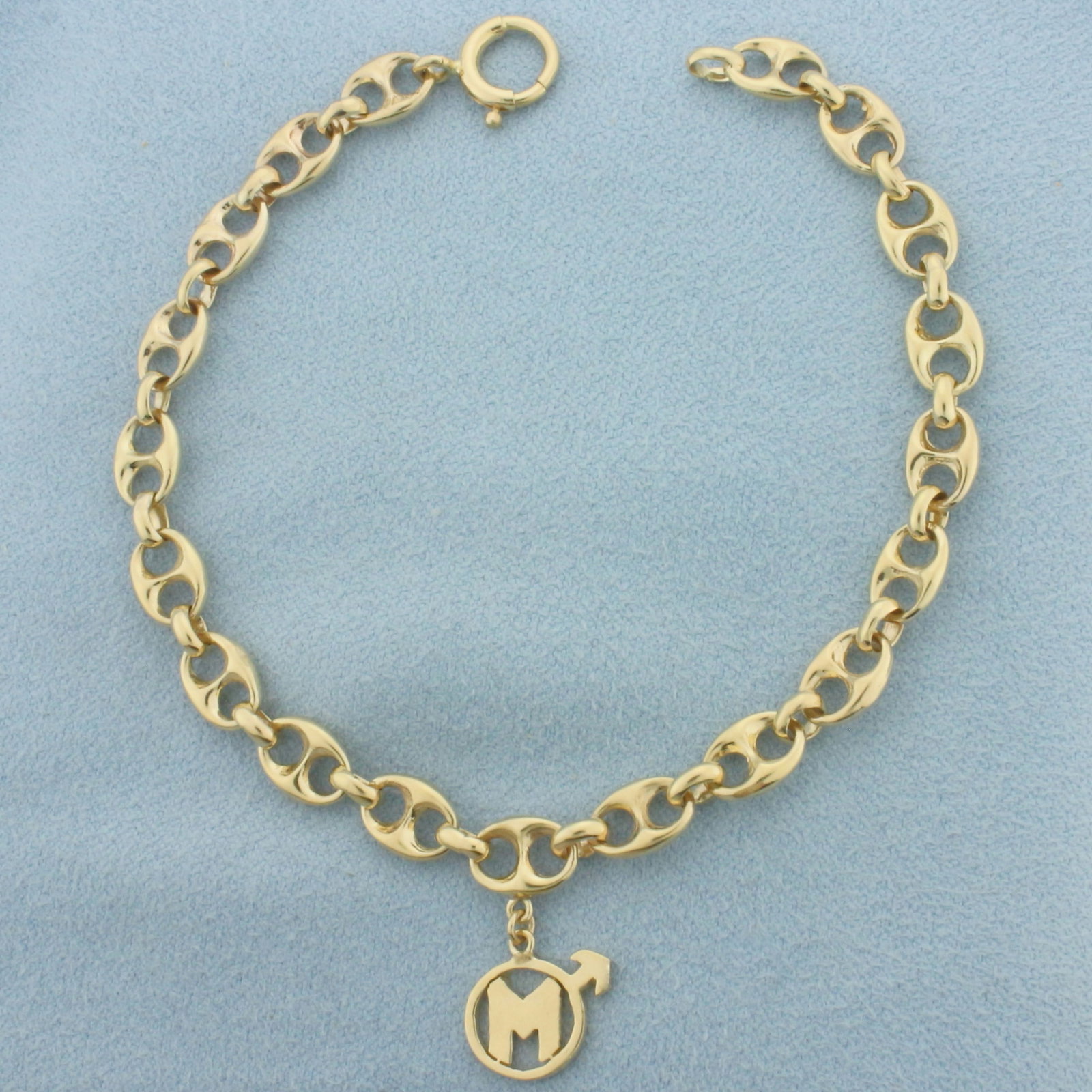 M Initial Anchor Mariner Bracelet in 14k Yellow Gold
