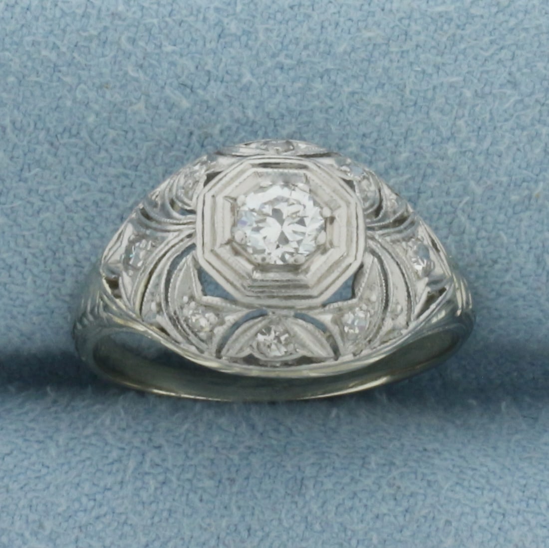 Vintage Filigree Diamond Ring in Platinum and 18k White Gold