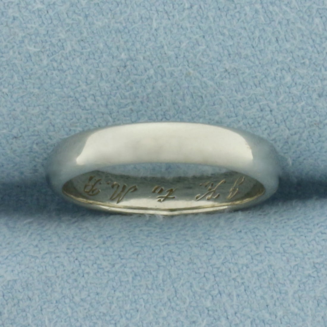Antique High Polish Half Dome Band Ring in 18k White Gold