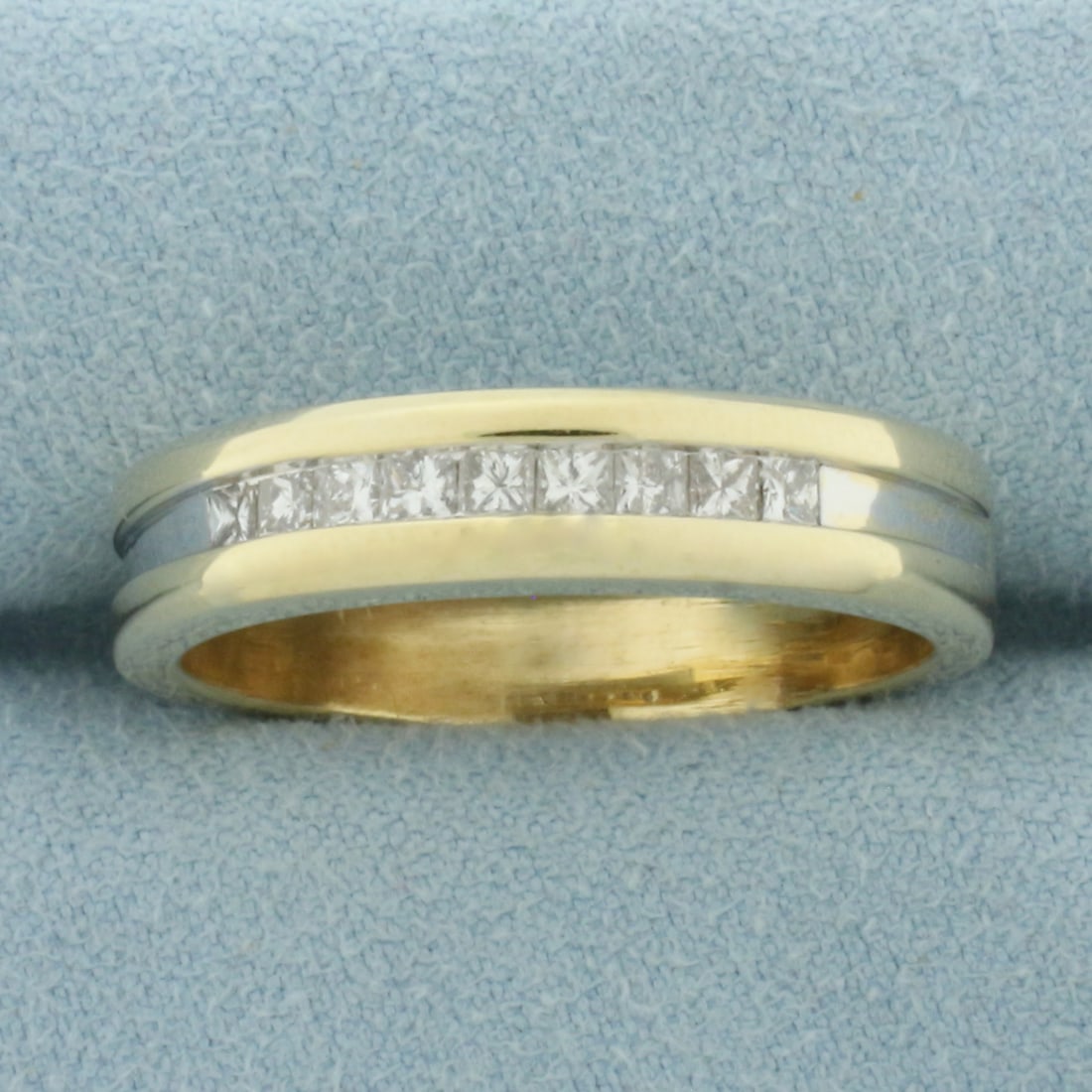 Mens Princess Cut Diamond Wedding Band Ring in 14k Yellow Gold