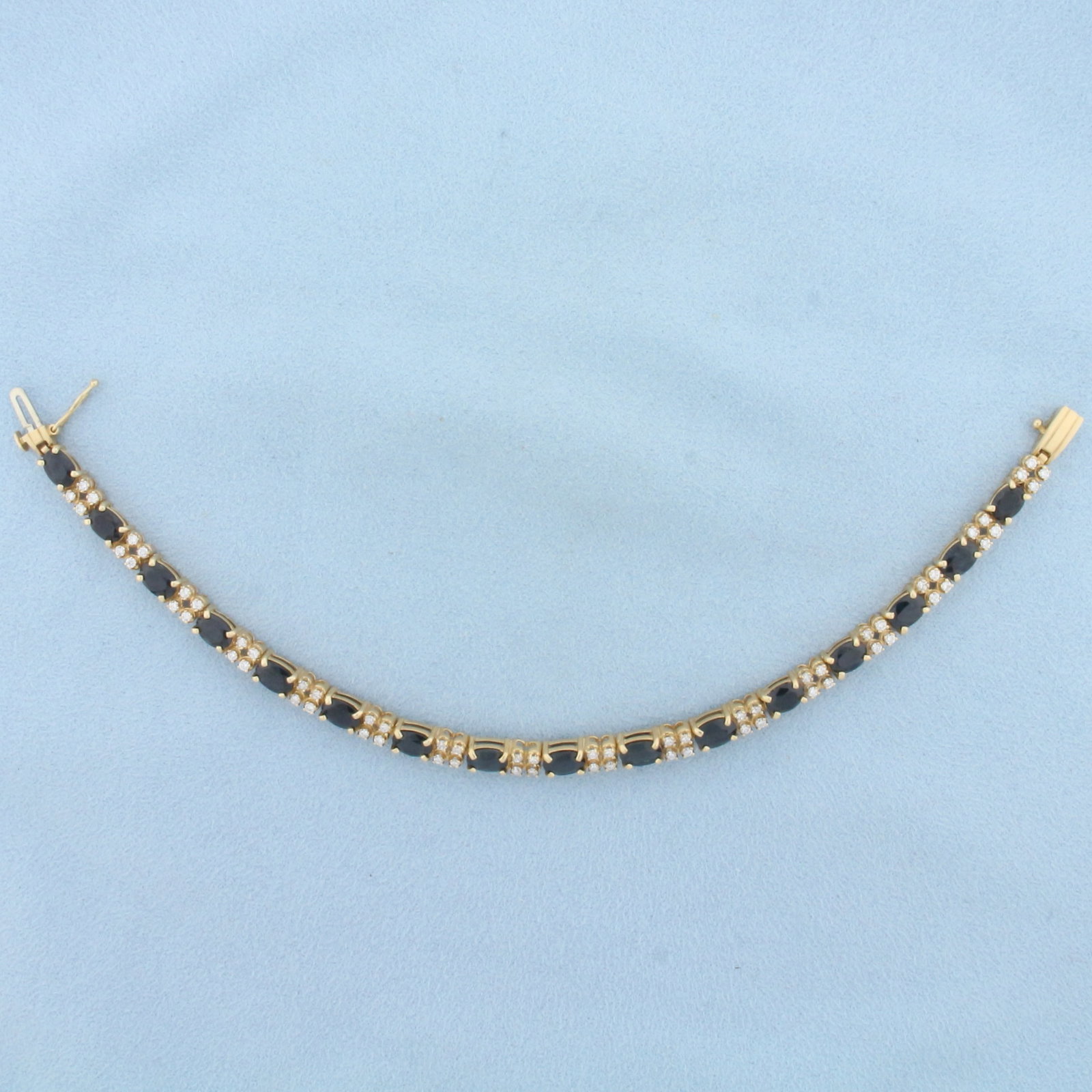 Natural Sapphire and Diamond Tennis Bracelet in 14K Yellow Gold