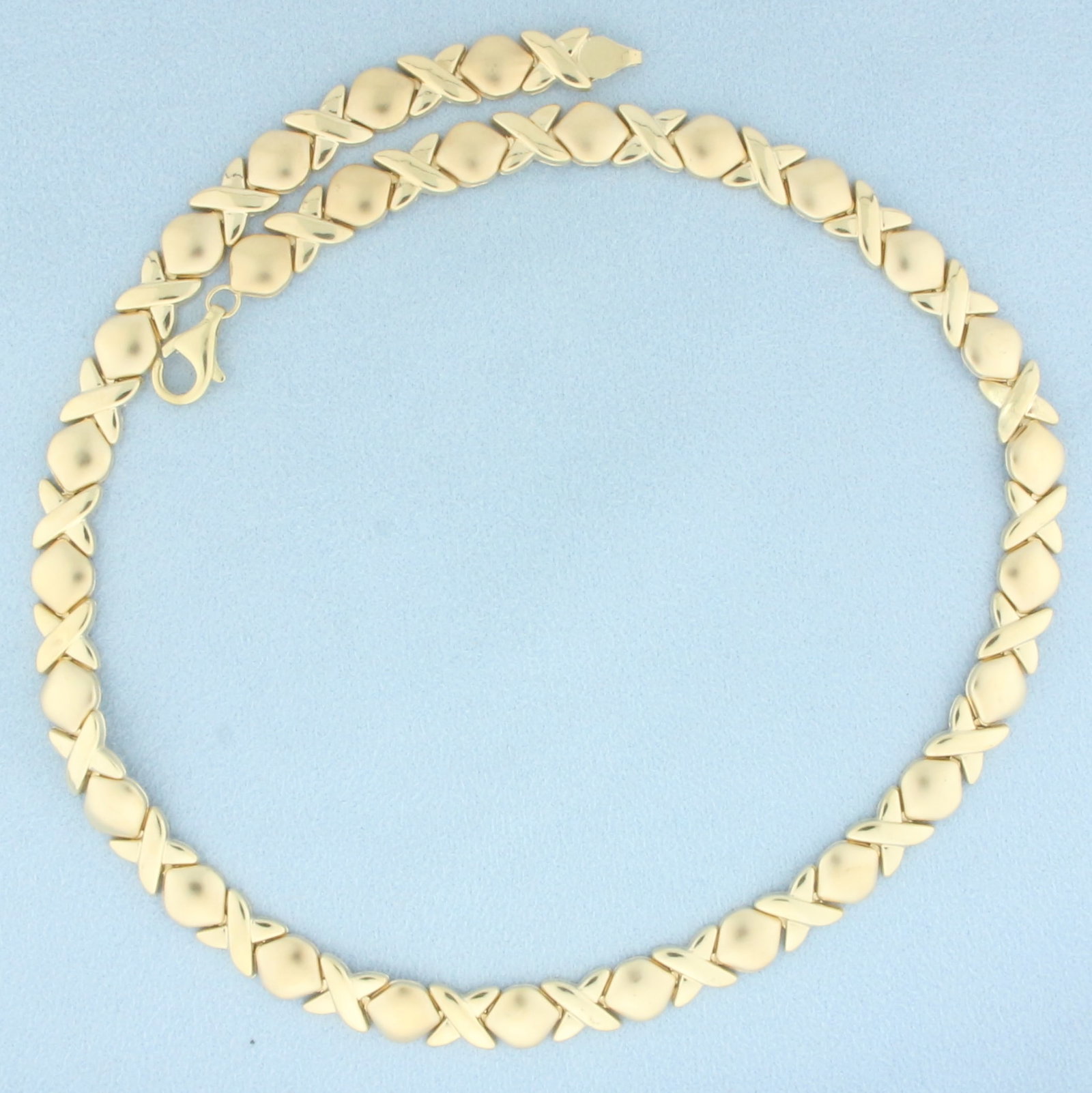 Satin and High Gloss Finish X and O Necklace in 10k Yellow Gold