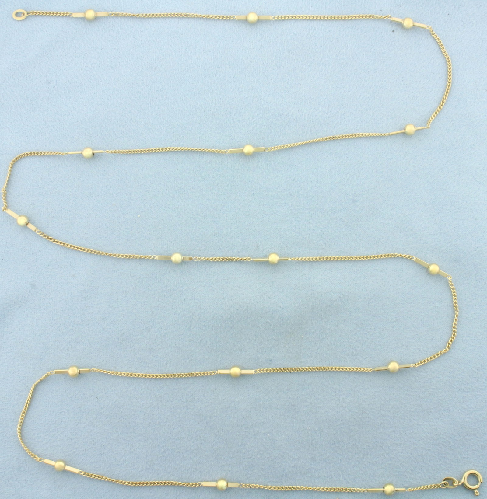 Italian 31 Inch Ball Bead and Bar Chain Necklace in 14k Yellow Gold