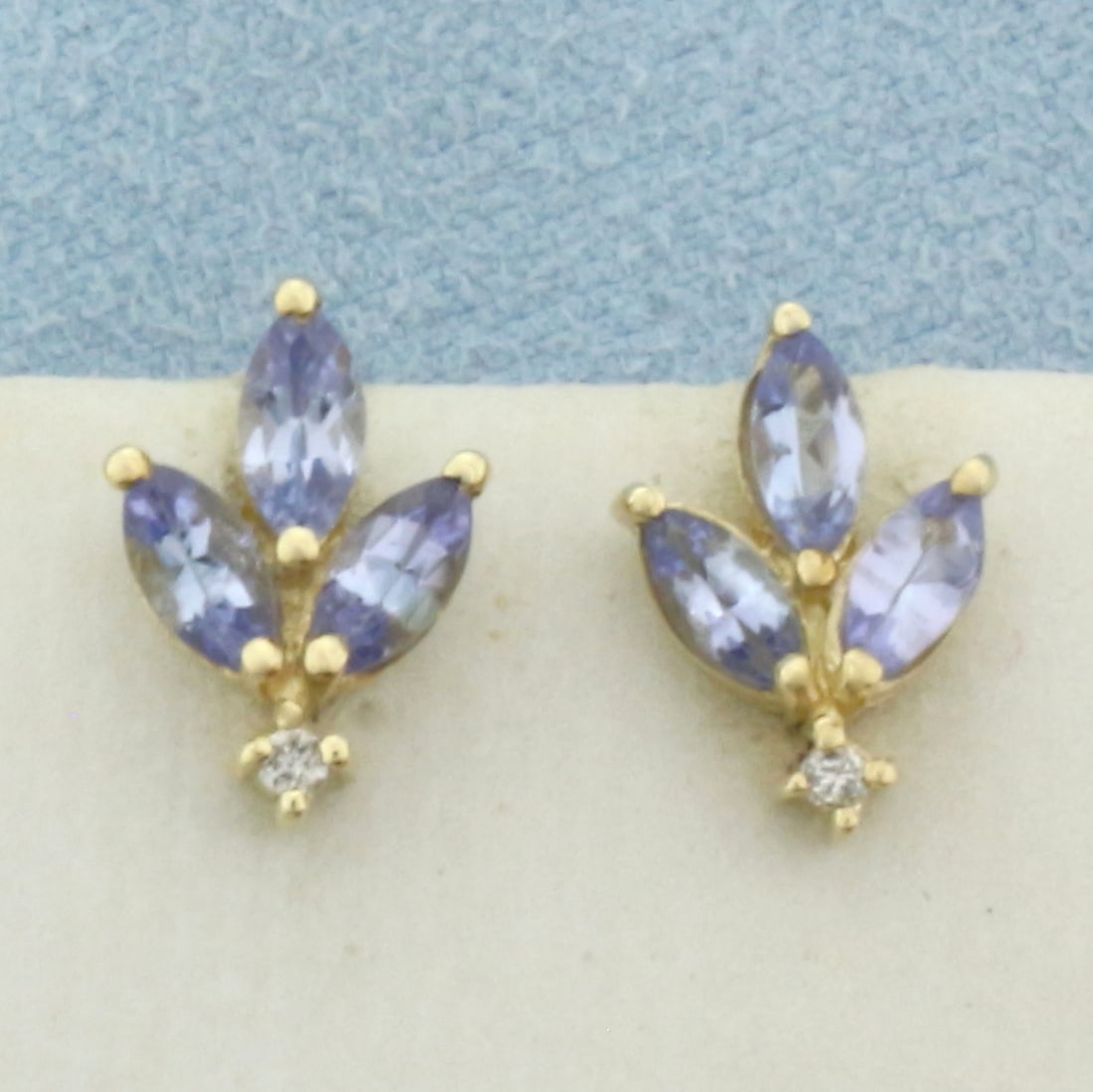 Tanzanite and Diamond Earrings in 10k Yellow Gold