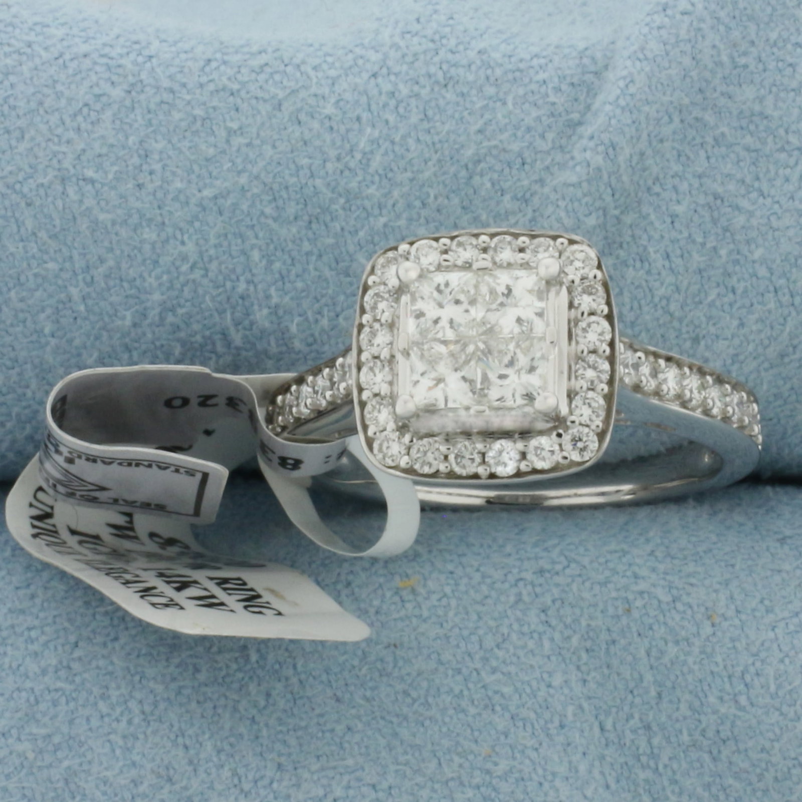 New Certified Diamond Halo Engagement Ring in 14k White Gold