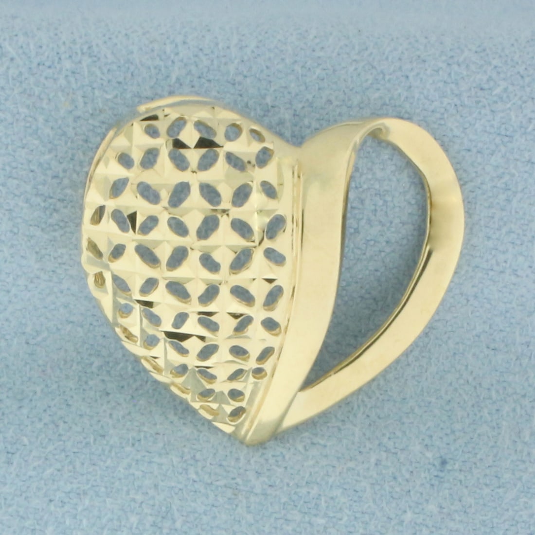 Diamond Cut Heart Pendant or Slide in 14k Yellow Gold