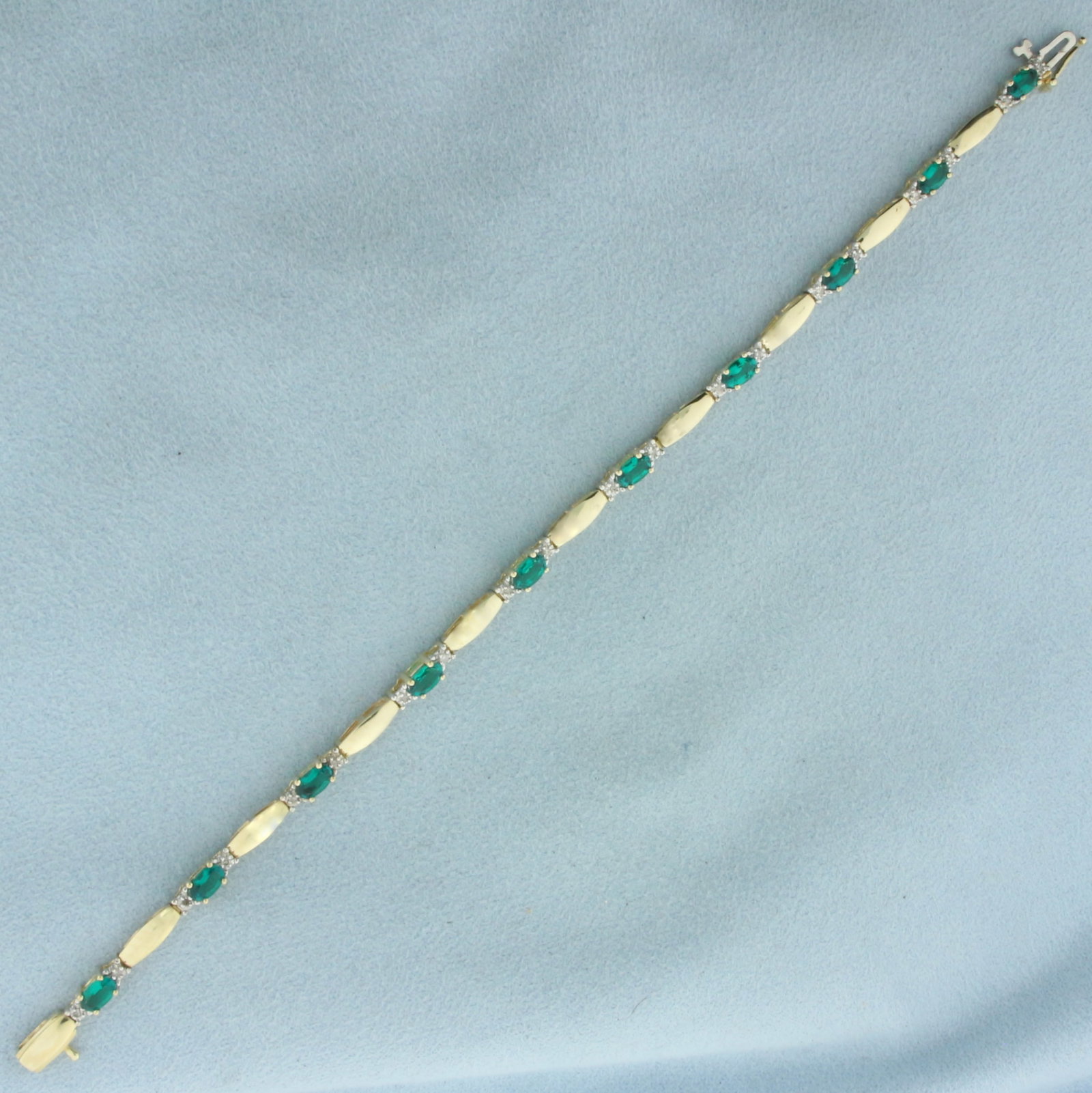 Green Garnet And Diamond Bracelet in 10k Yellow Gold