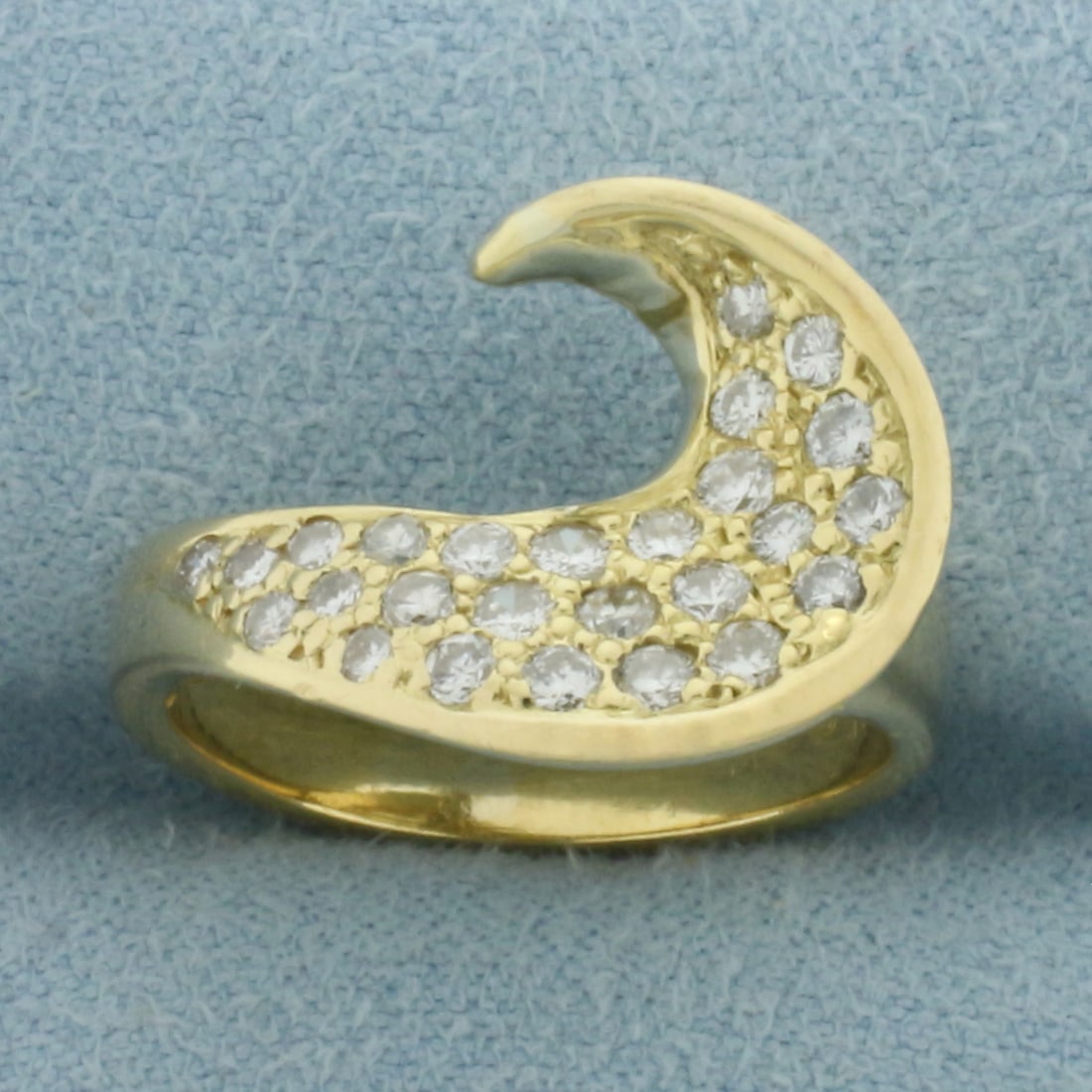 Pave Diamond Wave Swoosh Ring in 18k Yellow Gold