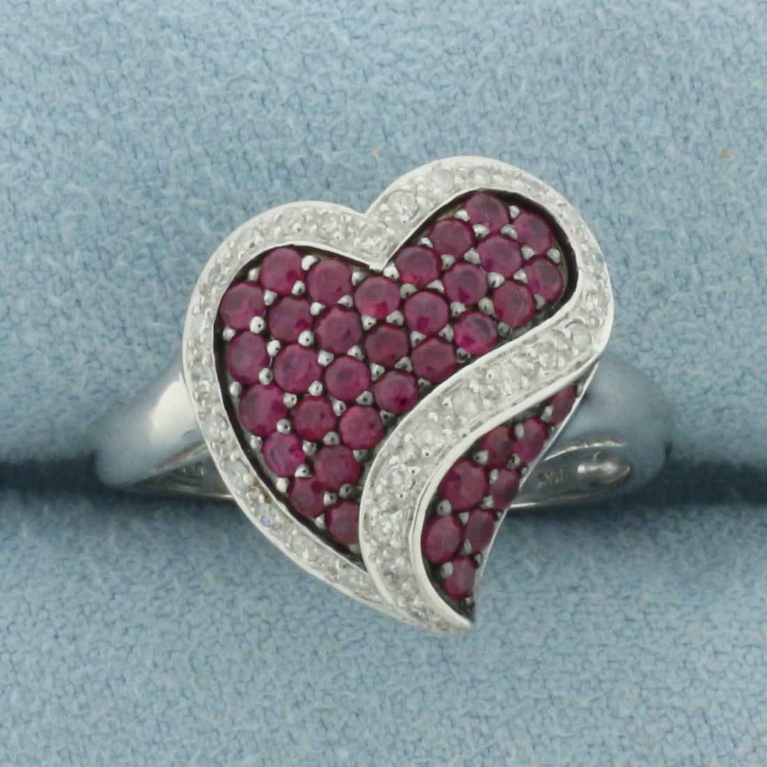 Ruby and Diamond Pave Heart Ring in 10k White Gold