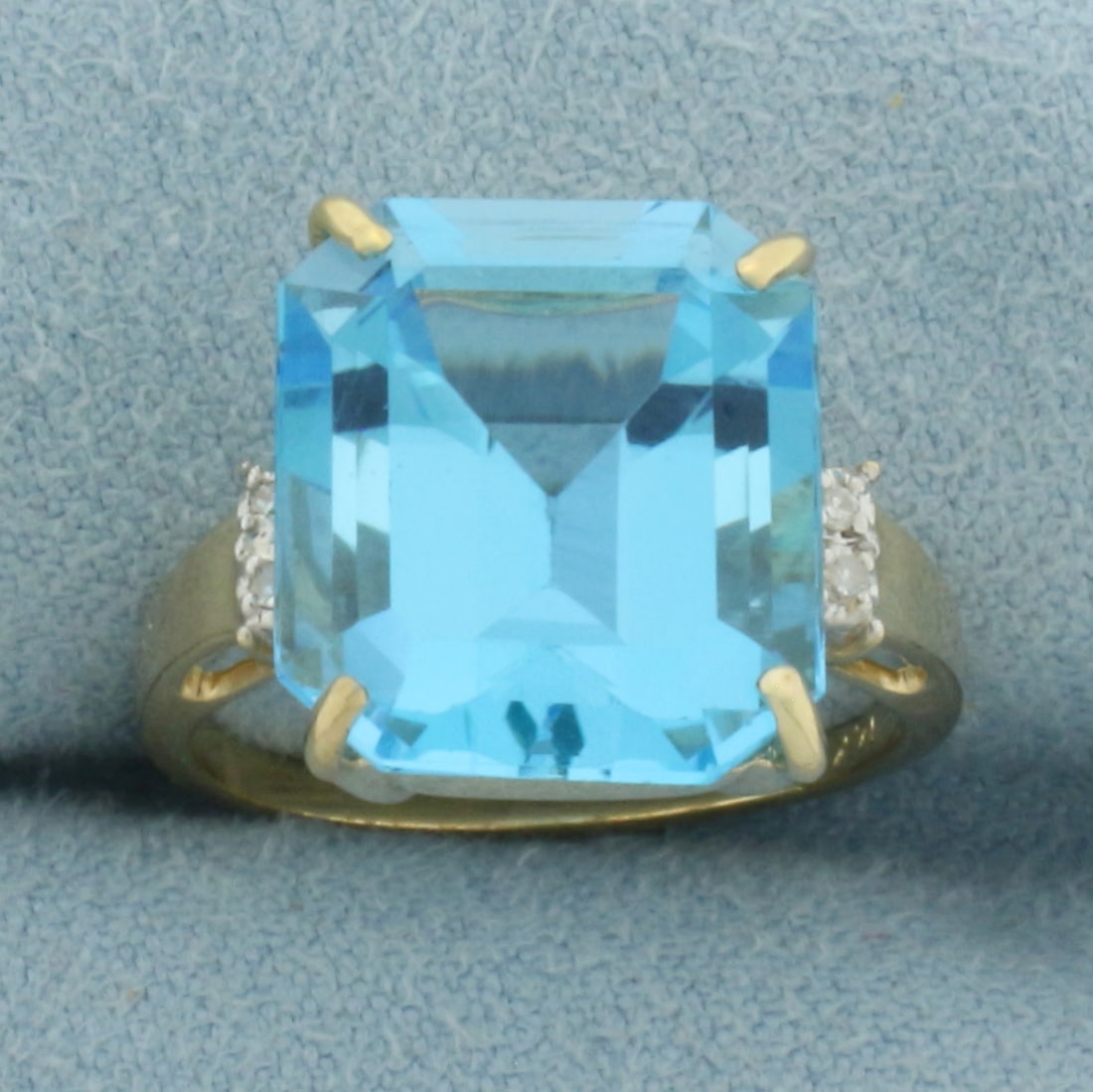 Swiss Blue Topaz and Diamond Ring in 14k Yellow Gold
