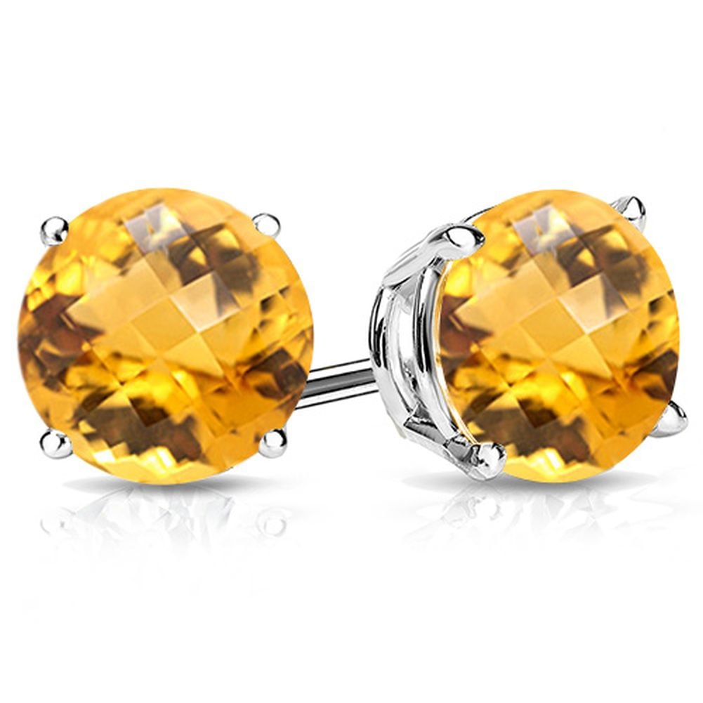 10MM Round Cut Citrine 7.5CTW Stud Earrings in Sterling Silver