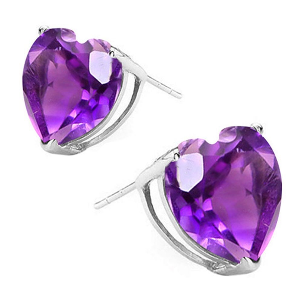 8MM Heart Cut Amethyst 3.75CTW Stud Earrings in Sterling Silver