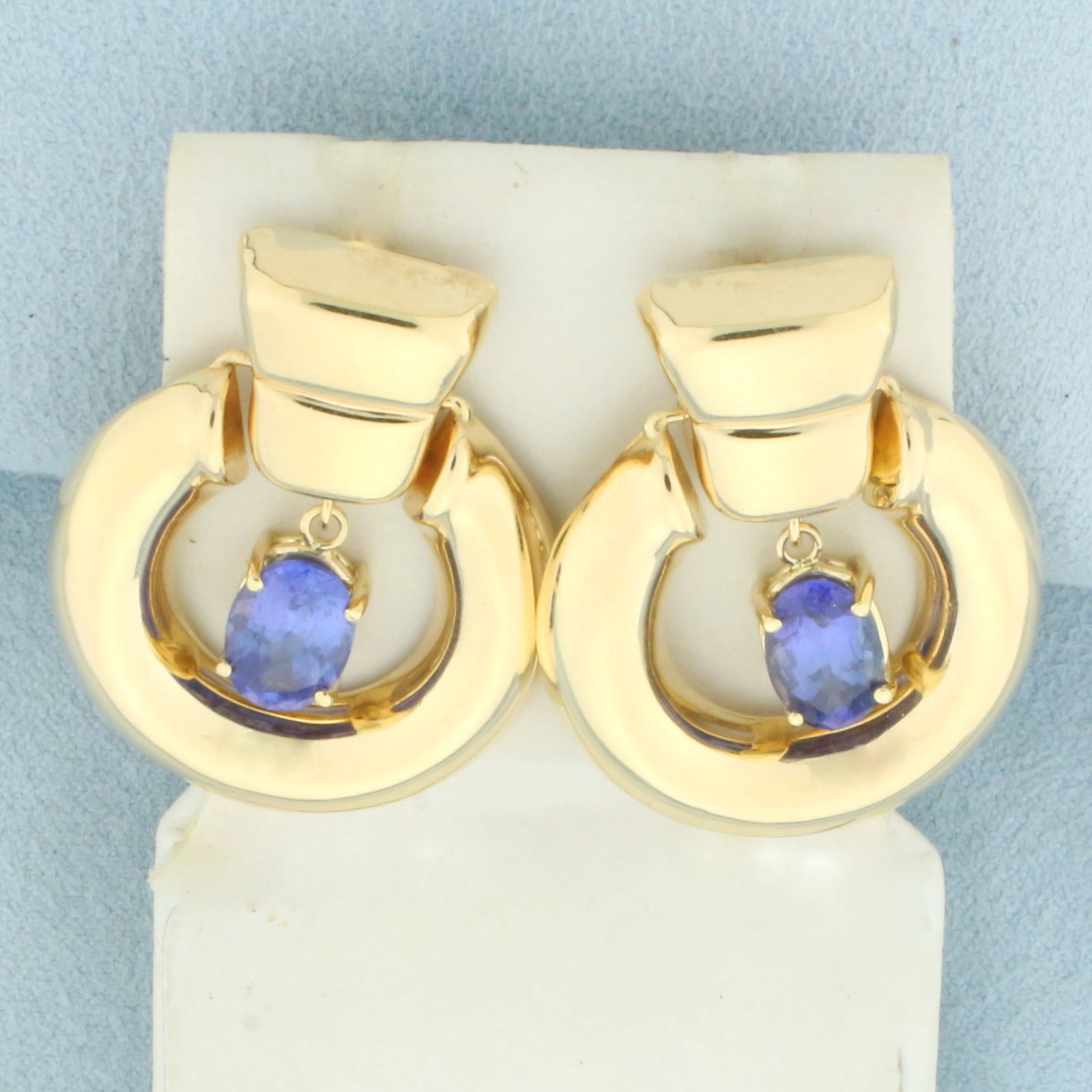 AAA Tanzanite Doorknocker Earrings in 14k Yellow Gold