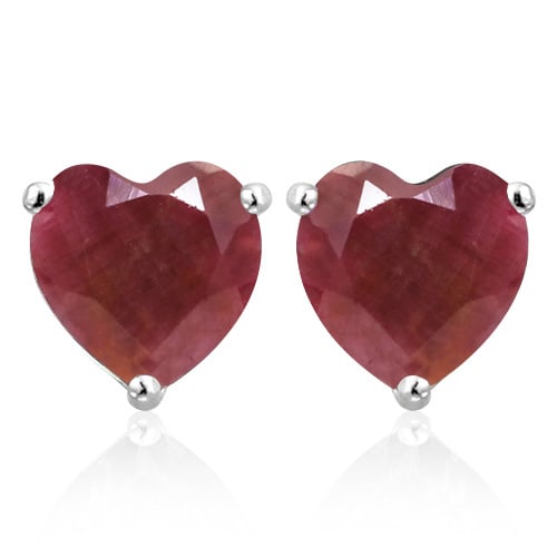 5MM Heart Ruby Earrings in Sterling Silver - 2