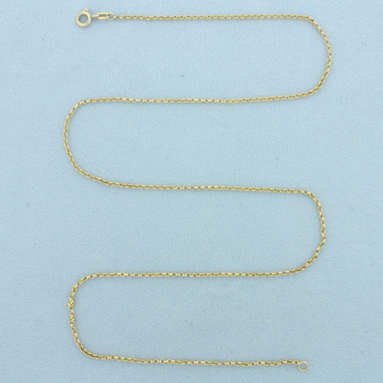 21 Inch Cable Link Chain Necklace in 18k Yellow Gold: In 18k Yellow Gold. 21 inches long. 1.75mm wide. Spring clasp. 5.5g.