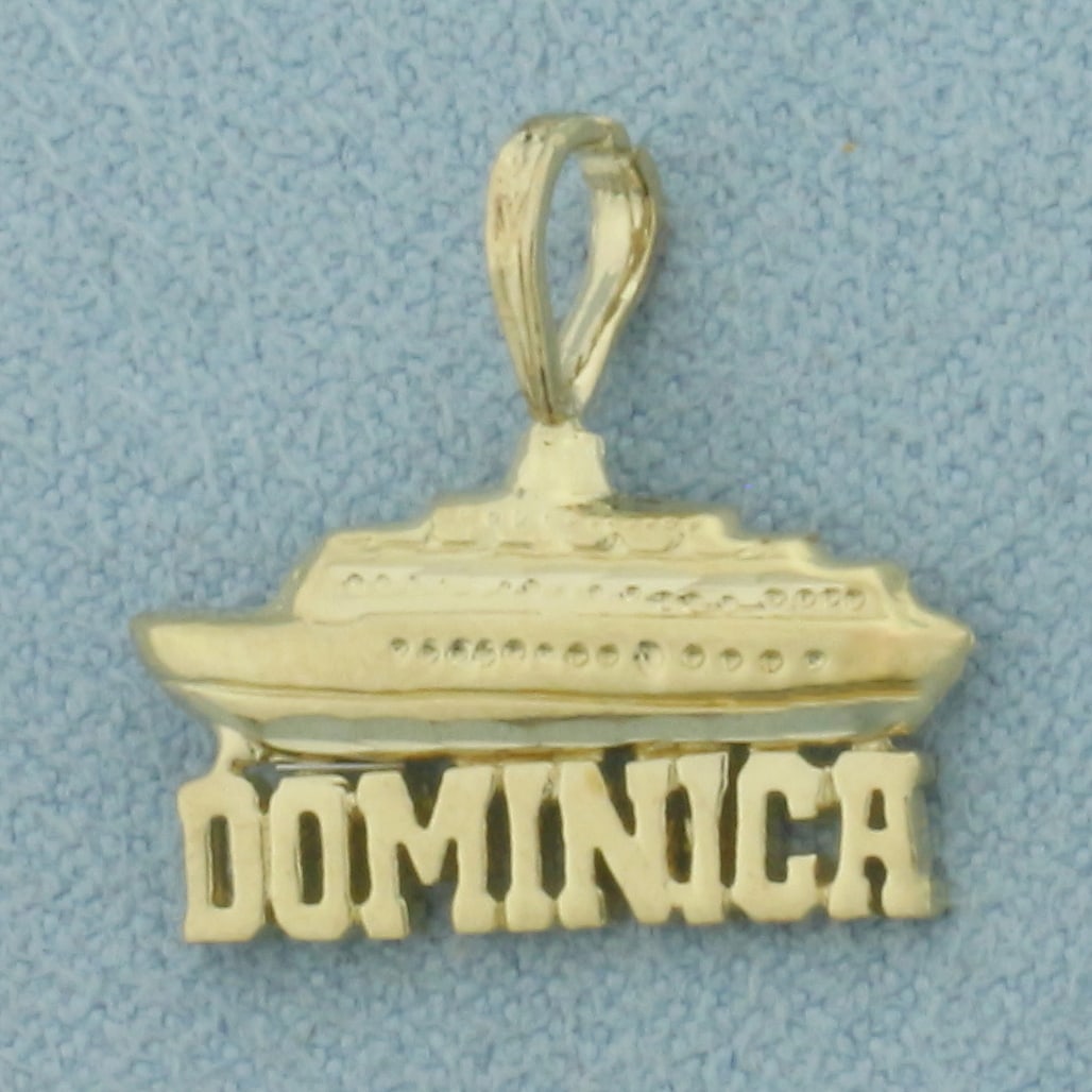 Dominica Cruise Ship Pendant in 14k Yellow Gold: In 14k Yellow Gold. 5/8 inch long. 5/8 inch wide. 1.2g.